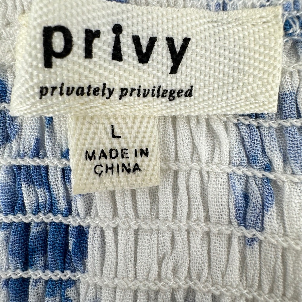Privy 2 Piece Skirt Set Baby Doll Top Smocked L Blue White Floral Cottage Beach - Picture 3 of 8